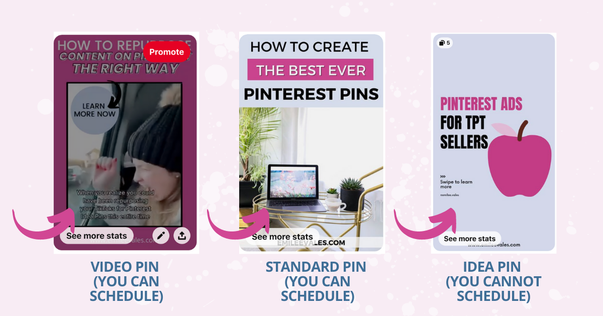 Breakdown of Pin formats and possibility of scheduling them