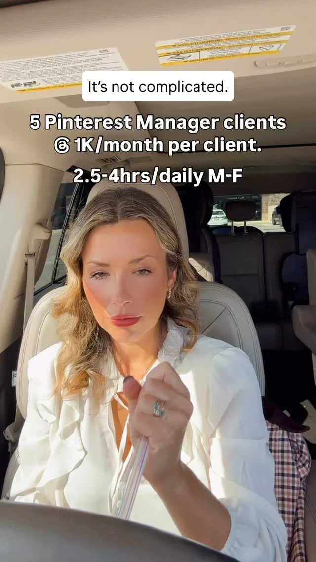 Your $0 ➡️ $5K/mo start plan…

Here’s EXACTLY what I would do if I had to start my freelance business back over..

(Comment “START” to binge my secret Pinterest Manager podcast where I’ll break it all down for you.. how I started and scaled)

1. I would invest in skills training.
👉 I’m not a betting gal, but one bet I’ll take everyday is a bet on myself...because I can control my actions! I knew investing in myself and skills training would be made back countless times over and I was exactly right.

2. Create a portfolio
👉 In the beginning, you need proof of concept and validation... In order to put yourself out there and start landing clients, you truly only need a portfolio. I’m not saying you should never have a professional website, but I don’t think it’s necessary on day 1.

3. Get testimonials
👉 I’m not talking about full account management for free, but get some experience designing Pins, offering audits, doing keyword research... in exchange for a testimonial.

4. Acquire clients
👉 If you don’t have clients, your most important work is acquiring them. This can be done through job boards (I give my students leads inside my Pinterest Manager Academy), Facebook Groups, social media, cold pitching, etc. I would go hard on cold pitching because it’s a numbers game and it does work, you just need a great pitch and volume.

5. Create an AMAZING client experience
👉 You want it to be the easiest most seamless thing for your clients to work with you. You create and implement the systems, get them results, share results via a monthly report.... and they sit back and watch their business grow.

6. Ask for feedback and referrals
👉 Get feedback from your current clients and ask for referrals and reward your clients if they send you great referrals.

Continued in comments 👇🏻