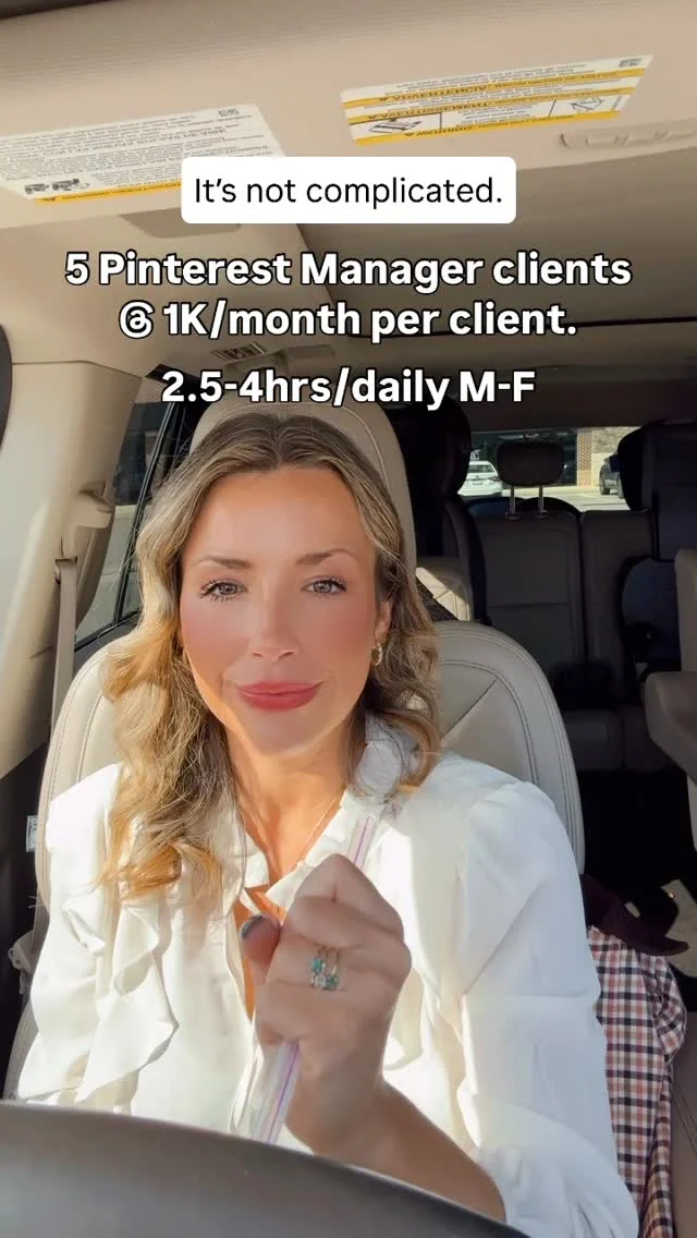 Your $0 ➡️ $5K/mo start plan…

Here’s EXACTLY what I would do if I had to start my freelance business back over..

(Comment “START” to binge my secret Pinterest Manager podcast where I’ll break it all down for you.. how I started and scaled)

1. I would invest in skills training.
👉 I’m not a betting gal, but one bet I’ll take everyday is a bet on myself...because I can control my actions! I knew investing in myself and skills training would be made back countless times over and I was exactly right.

2. Create a portfolio
👉 In the beginning, you need proof of concept and validation... In order to put yourself out there and start landing clients, you truly only need a portfolio. I’m not saying you should never have a professional website, but I don’t think it’s necessary on day 1.

3. Get testimonials
👉 I’m not talking about full account management for free, but get some experience designing Pins, offering audits, doing keyword research... in exchange for a testimonial.

4. Acquire clients
👉 If you don’t have clients, your most important work is acquiring them. This can be done through job boards (I give my students leads inside my Pinterest Manager Academy), Facebook Groups, social media, cold pitching, etc. I would go hard on cold pitching because it’s a numbers game and it does work, you just need a great pitch and volume.

5. Create an AMAZING client experience
👉 You want it to be the easiest most seamless thing for your clients to work with you. You create and implement the systems, get them results, share results via a monthly report.... and they sit back and watch their business grow.

6. Ask for feedback and referrals
👉 Get feedback from your current clients and ask for referrals and reward your clients if they send you great referrals.

Continued in comments 👇🏻